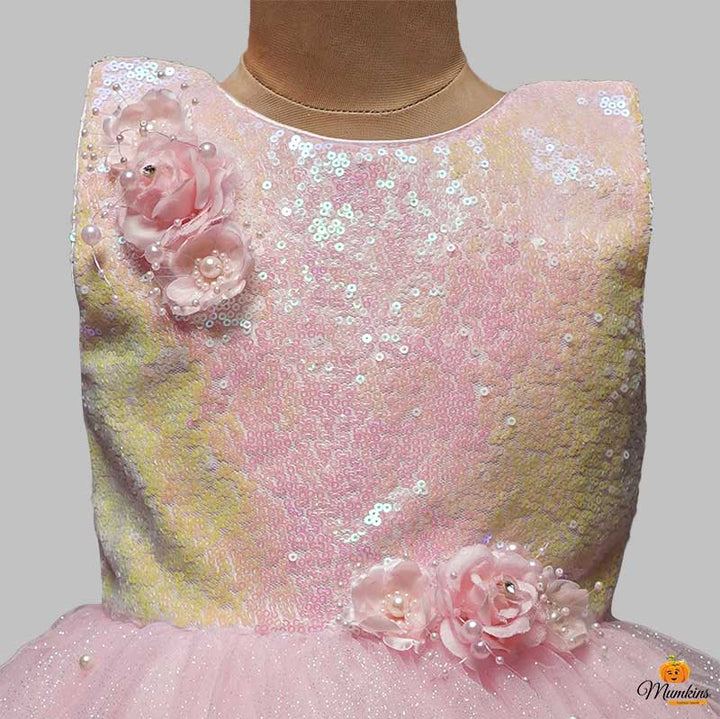Pink Designer Gown for Kids Close Up View