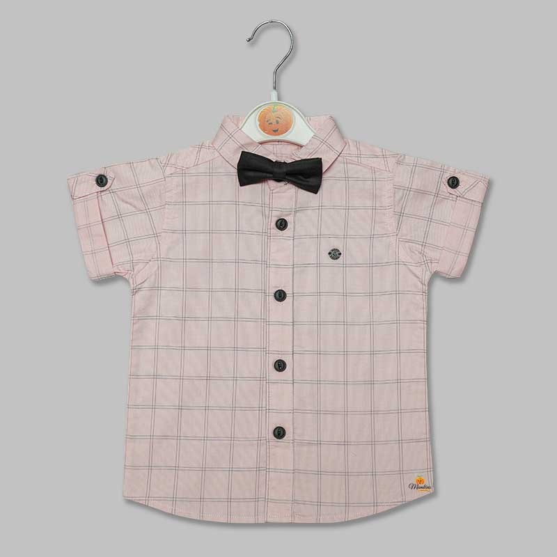 Solid Checks Shirts for Boys with Bow Front View