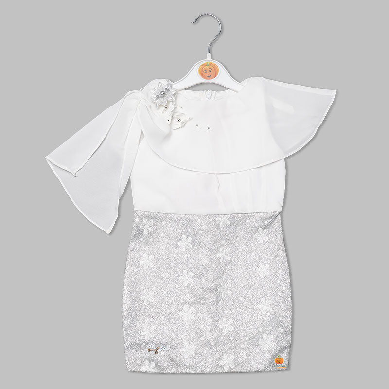 White Girls Midi With Sort Cape Pattern Front View
