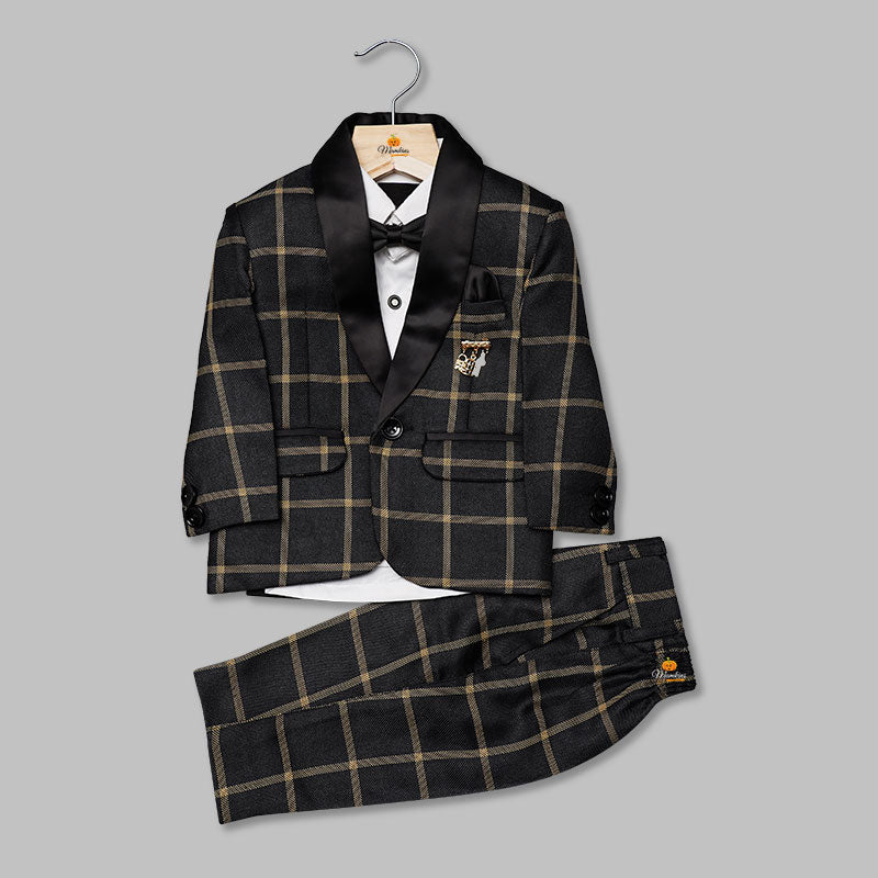 Black & Navy Blue Checks Tuxedo for Boys Front View