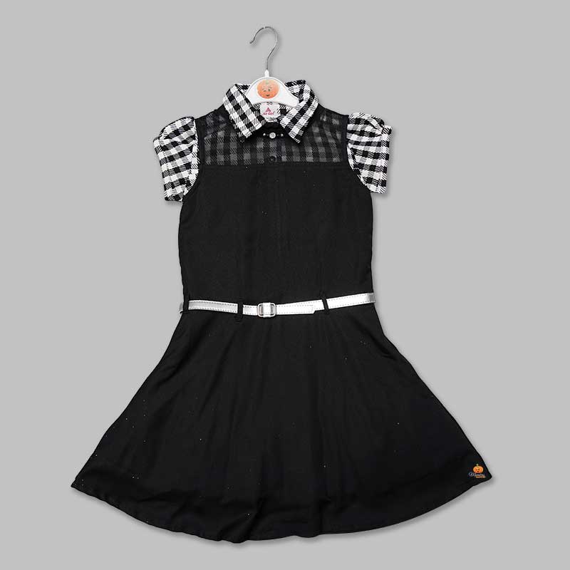 Black Checked Girls Midi With Soft Fabric Front View