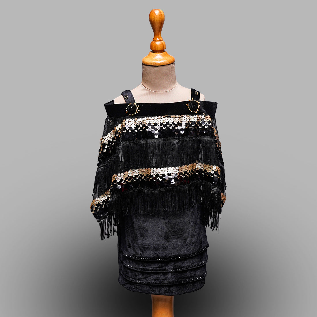 slim fit dress slacks Gold Fancy Fringes pinafore – Designer Galerie Junior main image 1