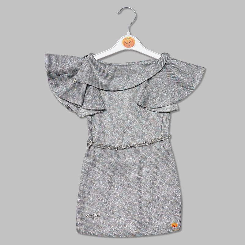 Silver Girls Midi with Ruffled Neck and Sleeves Front View