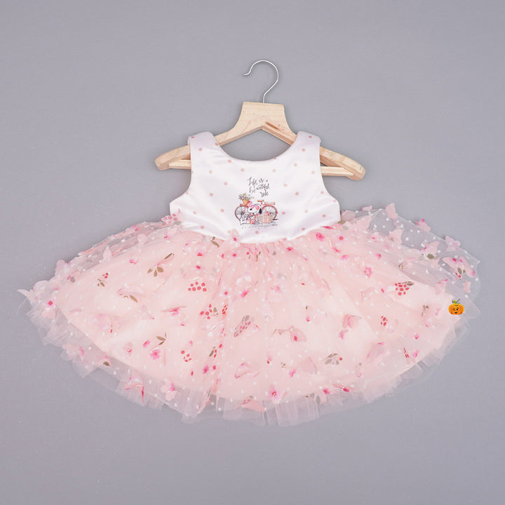 Peach Butterfly Scattered Baby Frock Front View