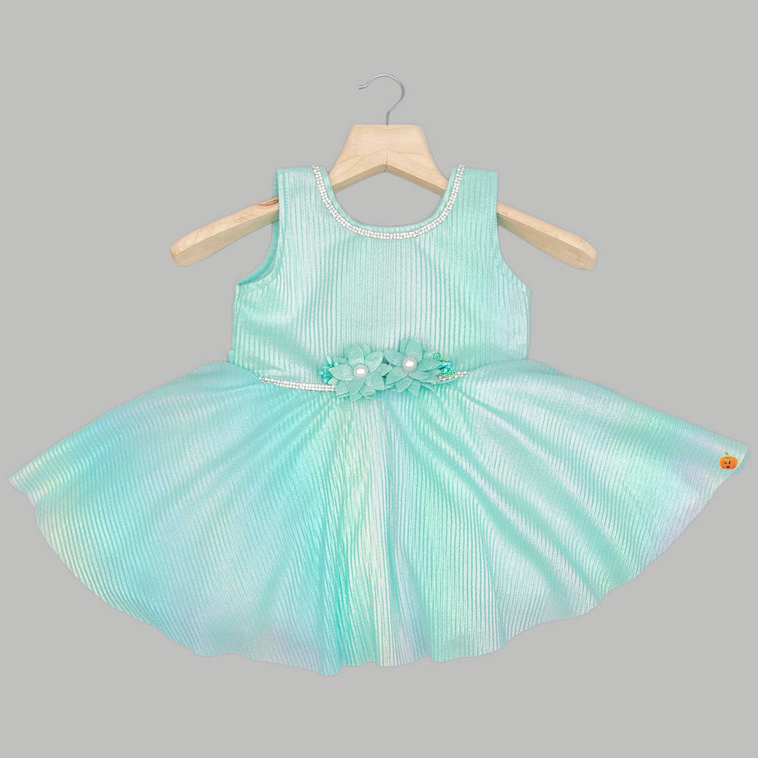 Green Party Wear Baby Frock Front View