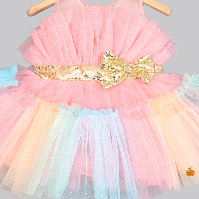 Peach Frill Baby Frock Close Up View