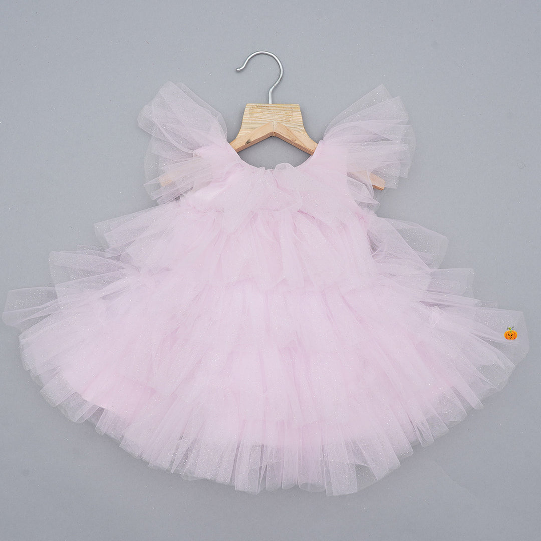 Onion & Green Frill Layers Kids Frock Front View