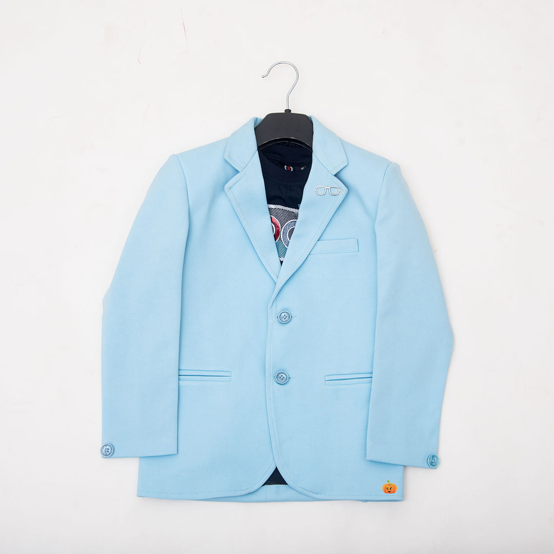 Sky Blue Blazer for Boys with T-shirt Front View