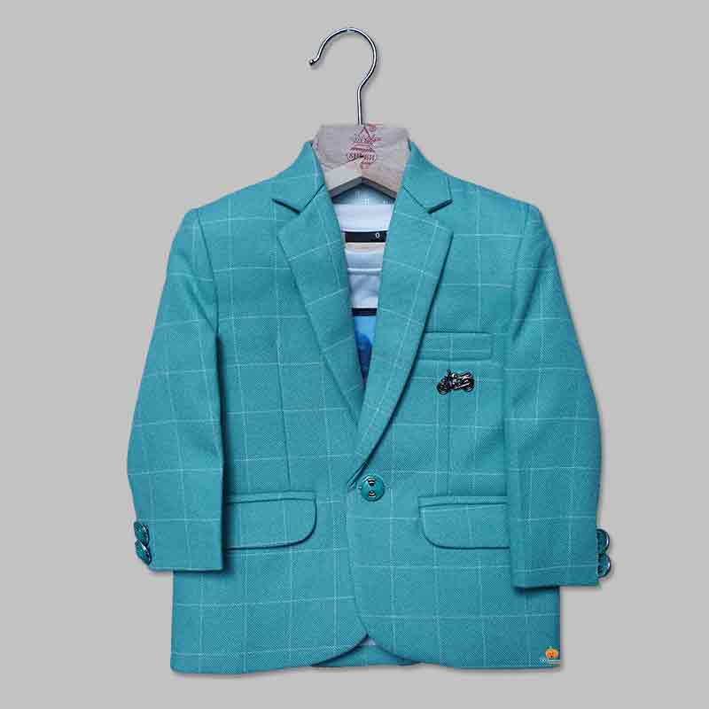 Green Checks Blazer For Boys and Kids Front View