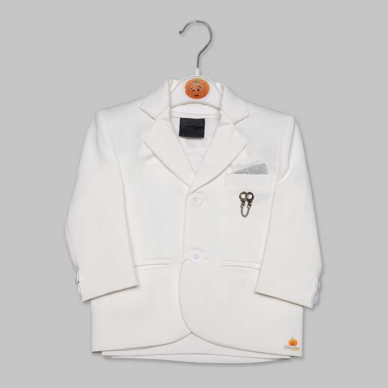 Cream Solid Party Wear Blazer for Boys - Main Image