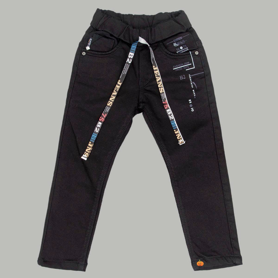 Black Elastic Waist Boys Jeans Front View