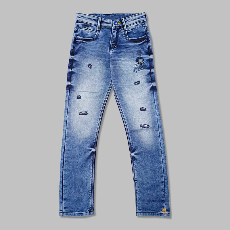 Dark Blue Ripped Pattern Boys Jeans Front