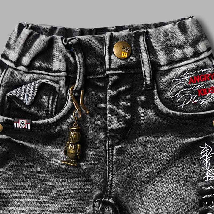 Elastic Waist Sheded Jeans for Boys Close Up