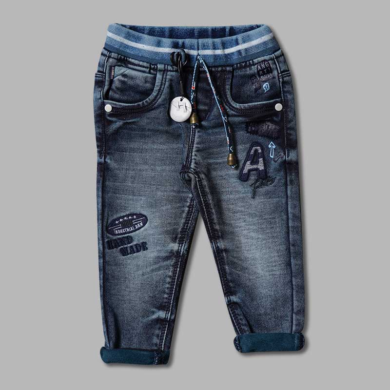 Blue Drawstring Jeans for Boys Front
