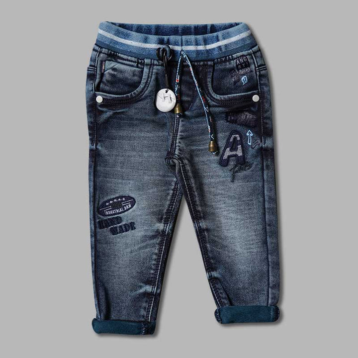 Blue Drawstring Jeans for Boys Front