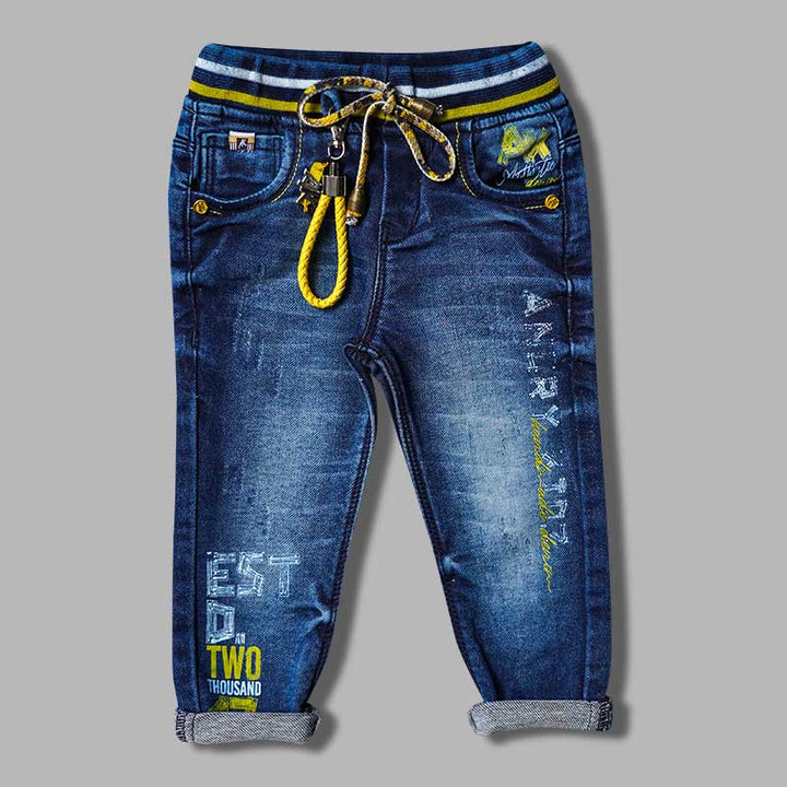 Light Blue Drawstring Jeans for Boys Front