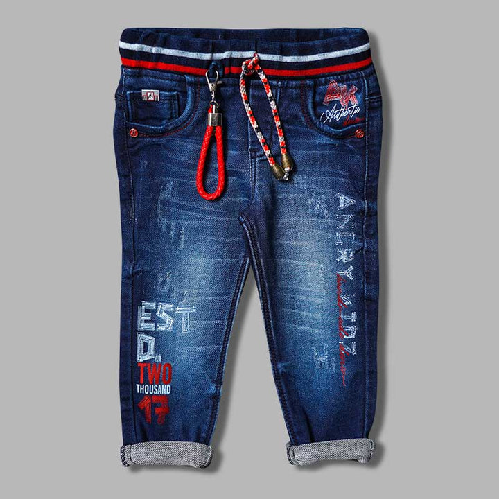 Navy Blue Drawstring Jeans for Boys Front