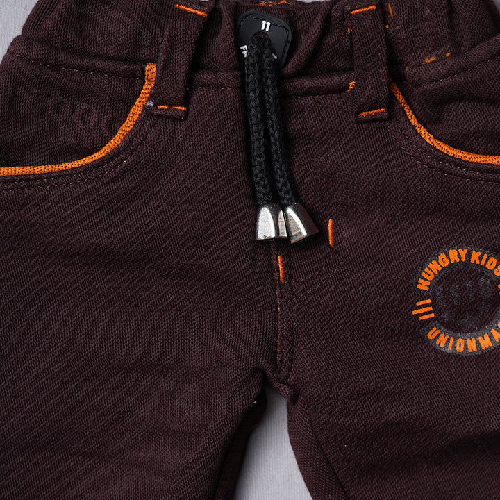 Coffee Color Drawstring Jeans for Boys Close Up