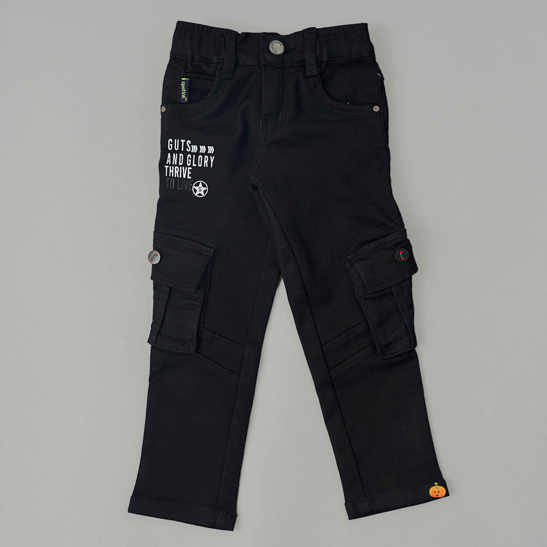 Black Elastic Waist Boys Jeans Front View