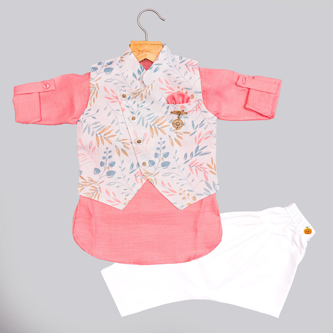 Pink Floral Kurta Pajama for Boys Front View
