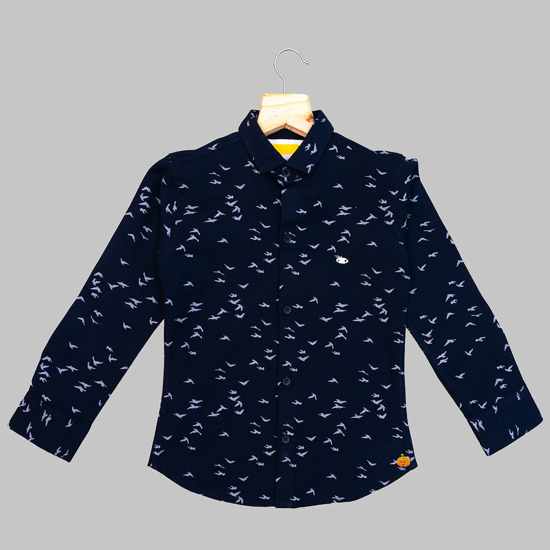 Blue Printed Full Sleeves Boys Shirt Front View