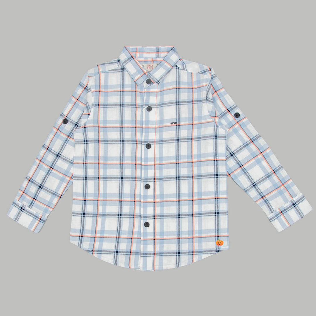 Blue Check Patterns Full Sleeves Shirt for Boys Front View