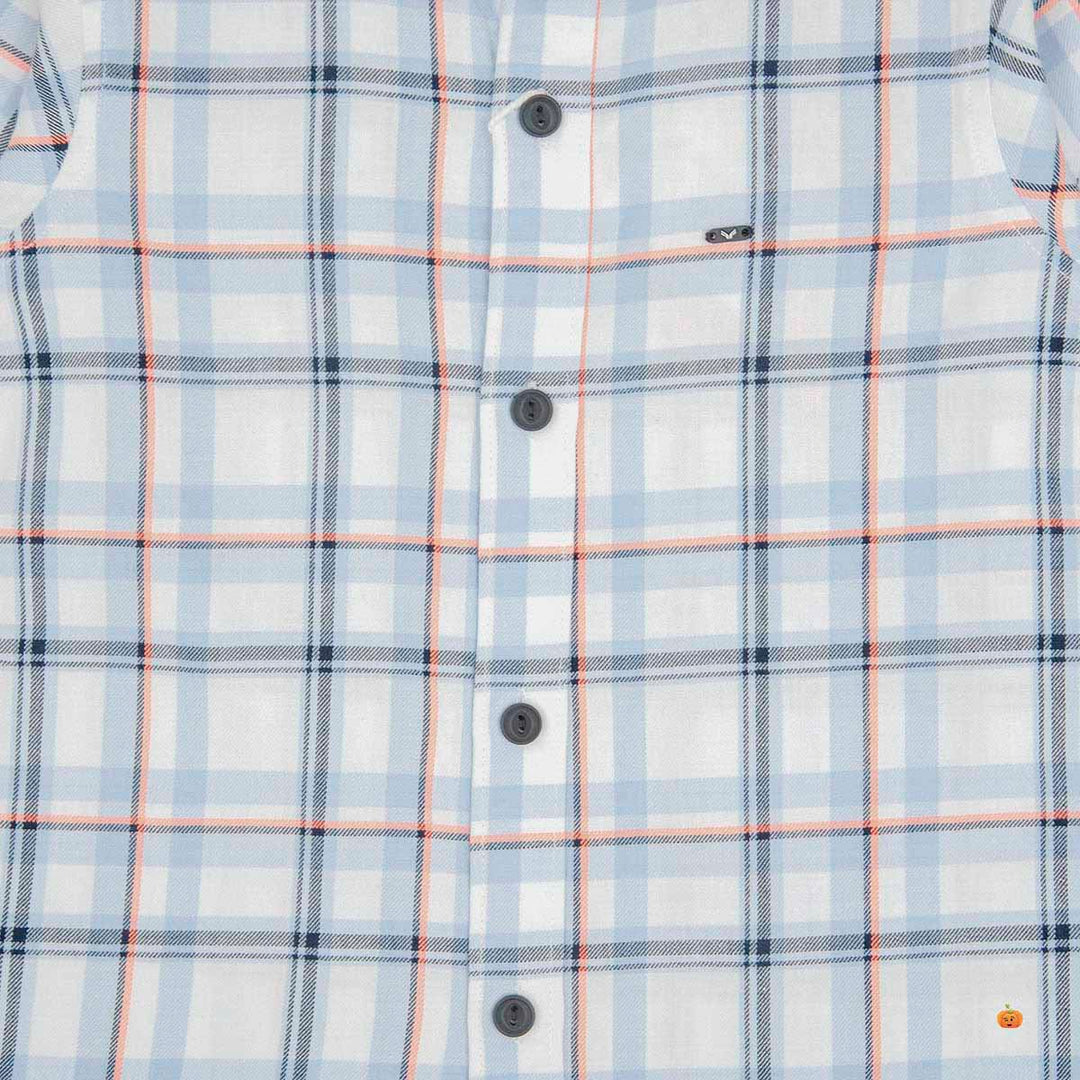 Blue Check Patterns Full Sleeves Shirt for Boys Close Up View