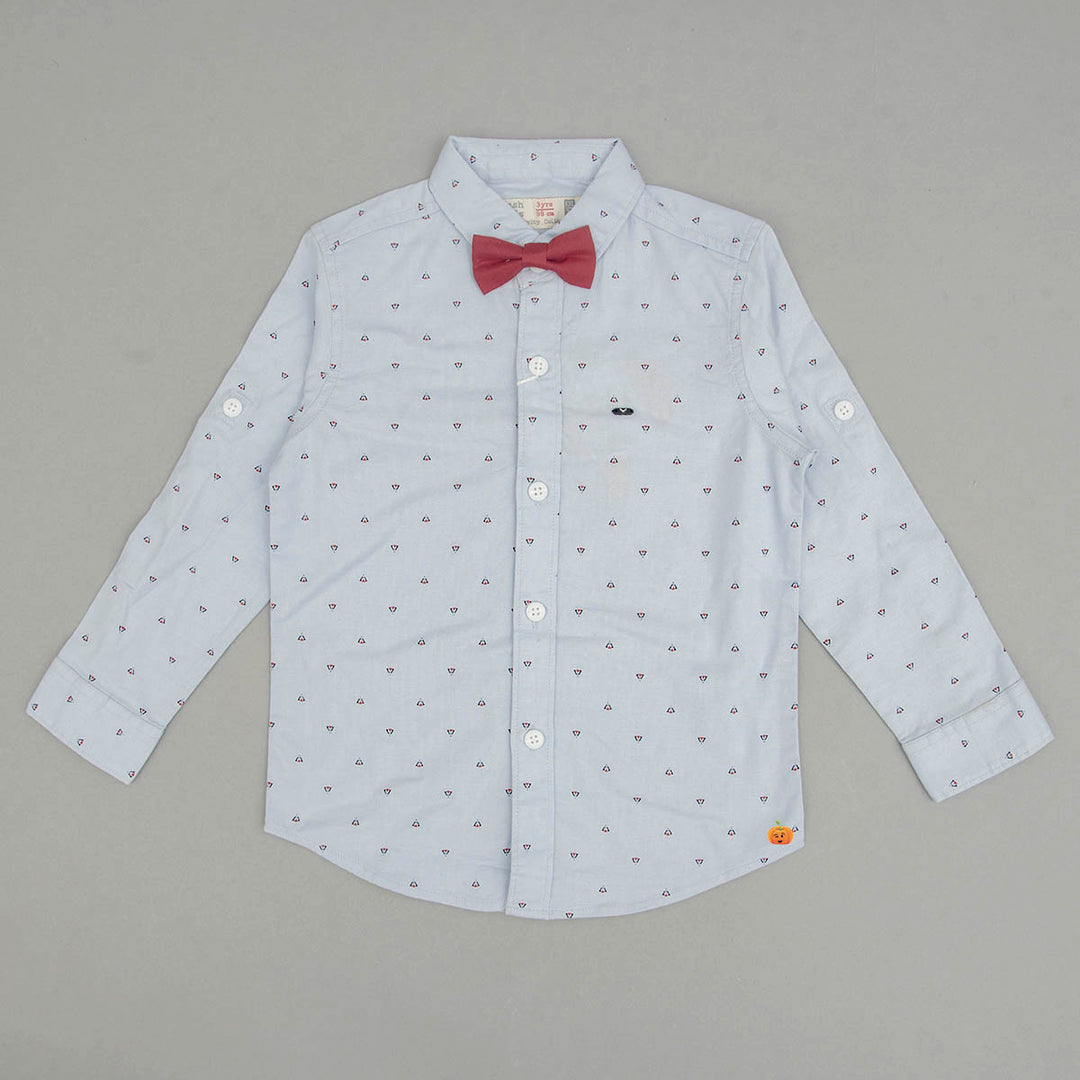 White & Blue Boys Shirt with Bow Tie Front View