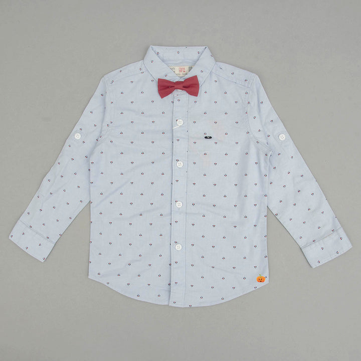 White & Blue Boys Shirt with Bow Tie Front View