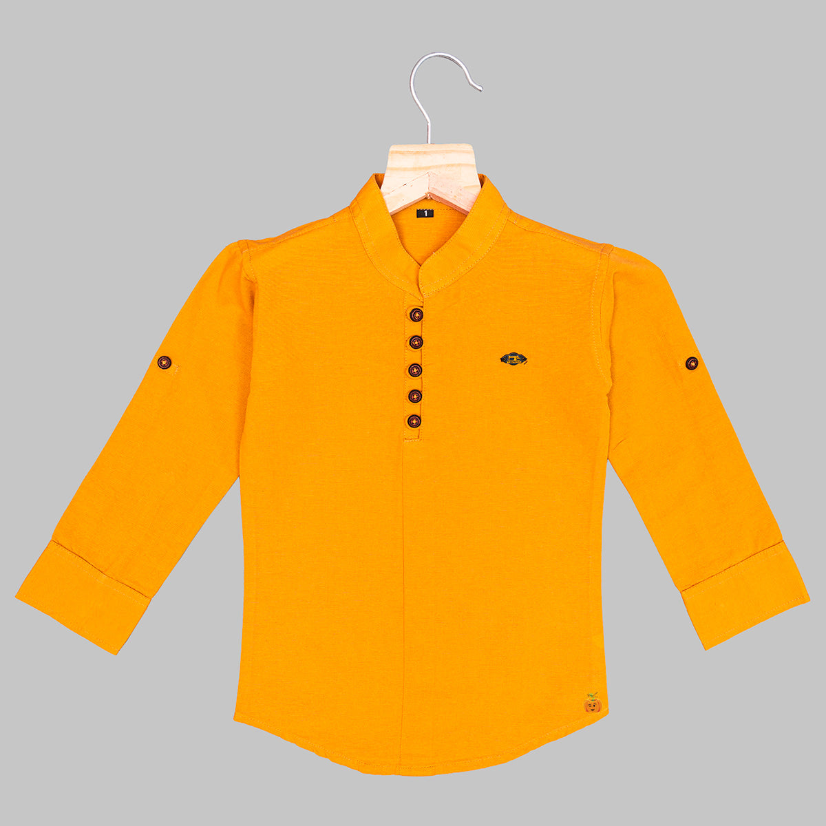 Campana Boys Solid Mandarin Collar Shirt - Lemon Yellow main image 0