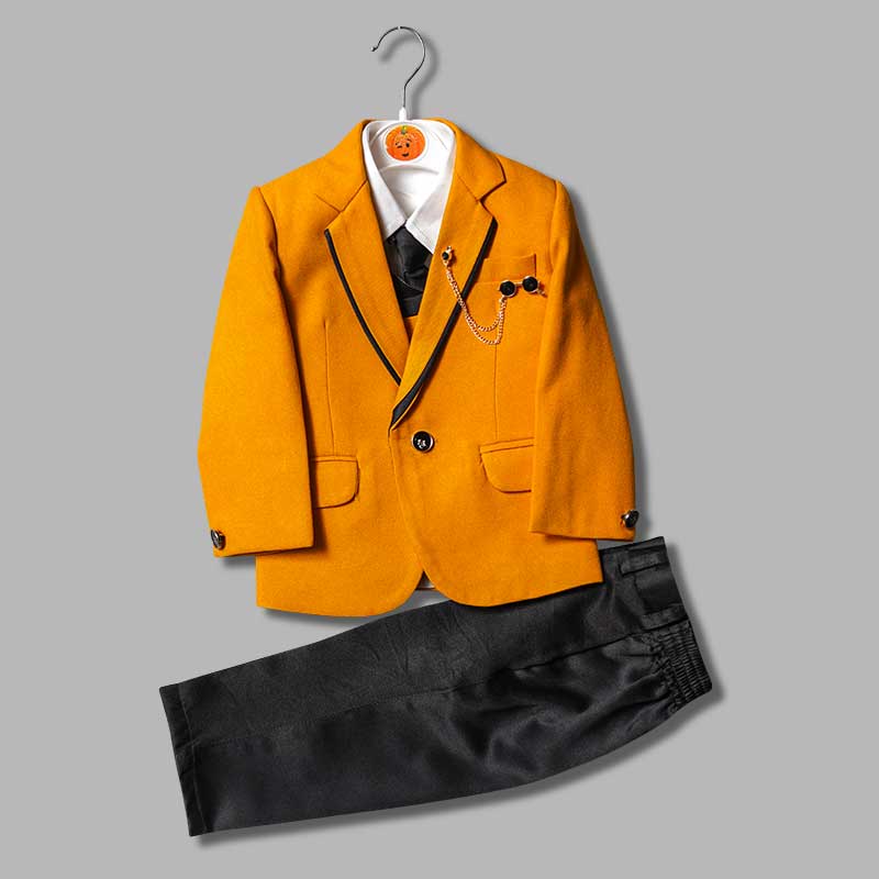 Golden & Black Party Wear Boys Suit Front View