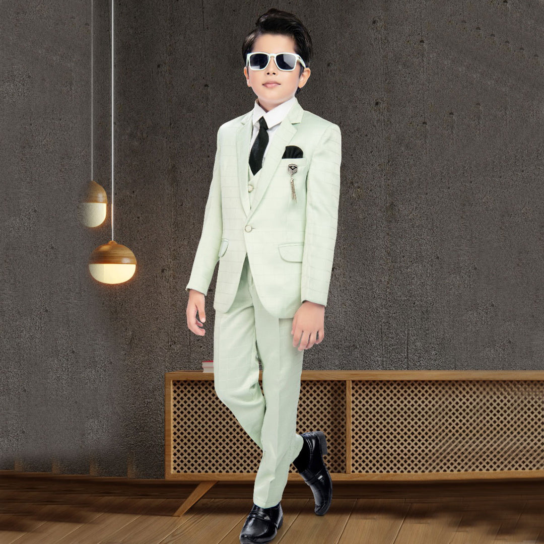 Checks Party Wear Boys Suit Front View