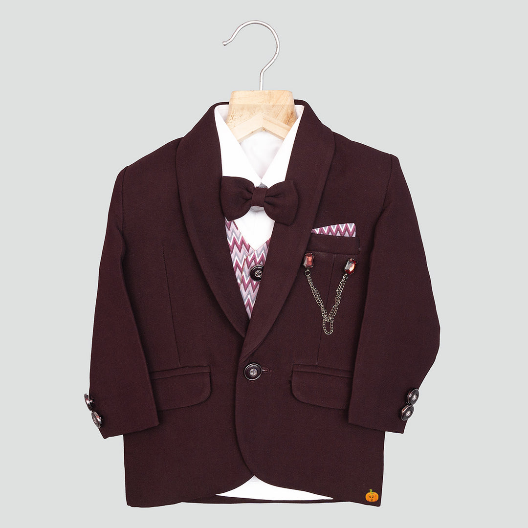 Wine Tuxedo for Boys with Bow Tie Top View