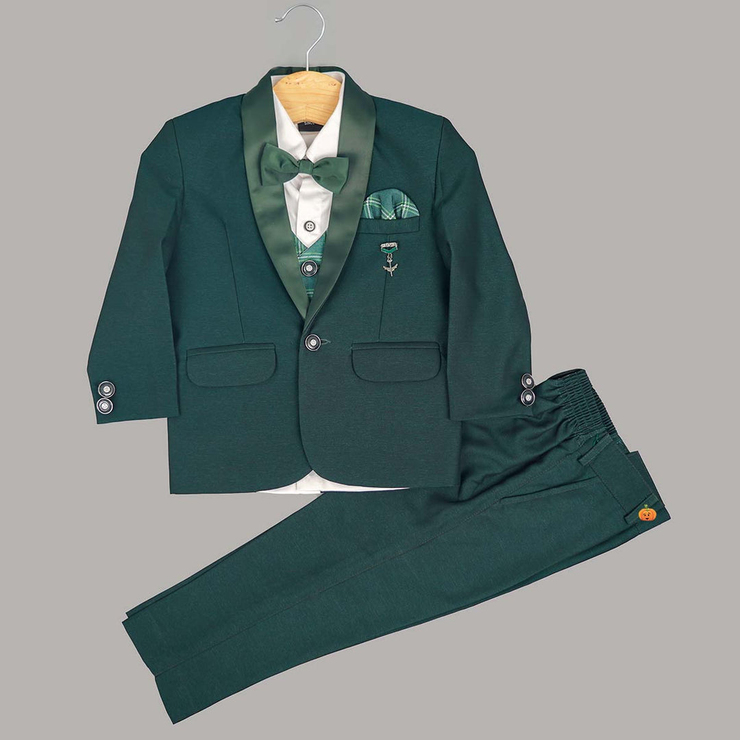 Green 4 Pc Boys Tuxedo Suit with Bow Tie Front View