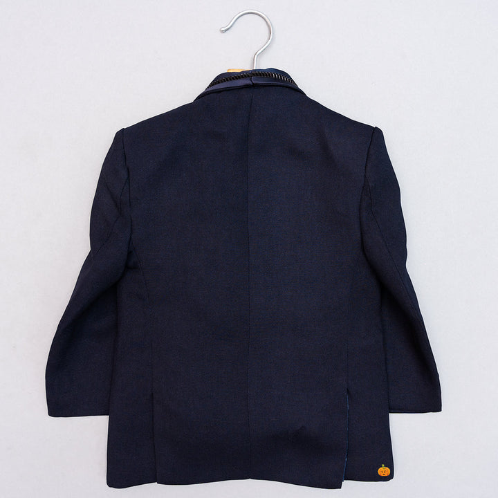 Navy Blue Cummerbund Tuxedo Suit for Boys Back View