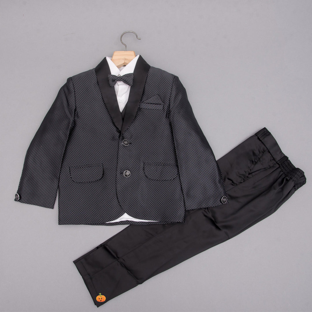 Black Dotted Boys Tuxedo Suit Front View
