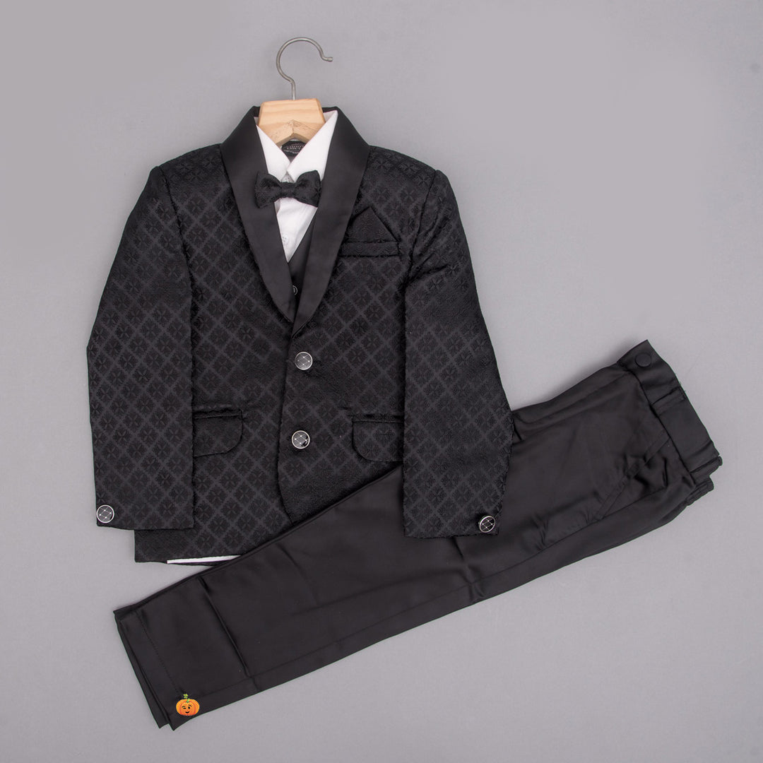 Black Boys Tuxedo Suit with Bow & Tie Front View