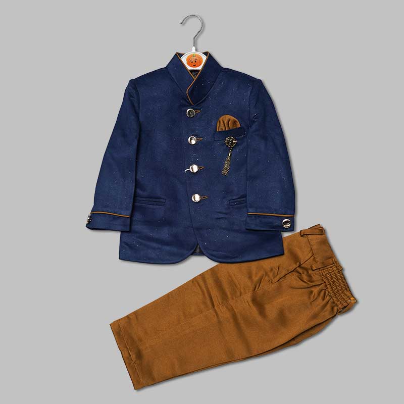 Blue Jodhpuri Suit for Boys with Contrast Pant