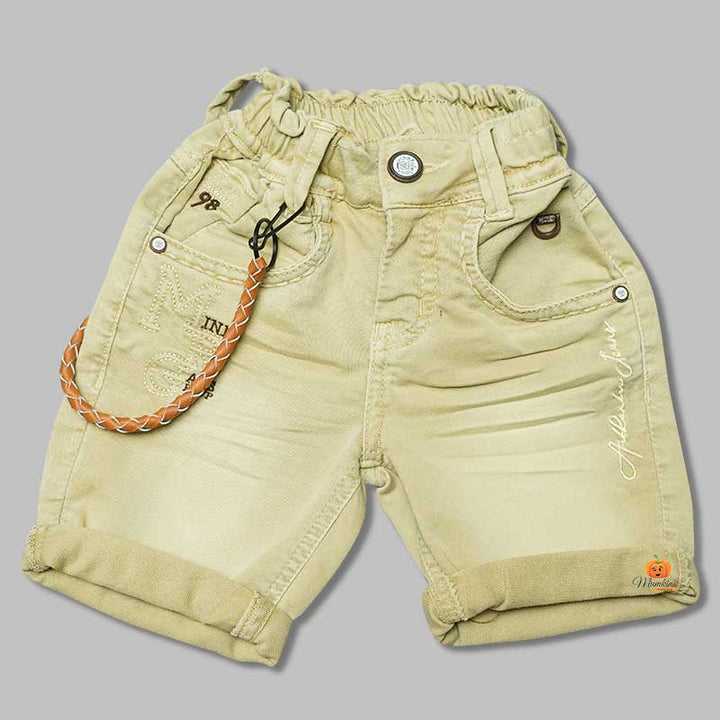 Solid Khaki Denim Shorts for Boys Front View 