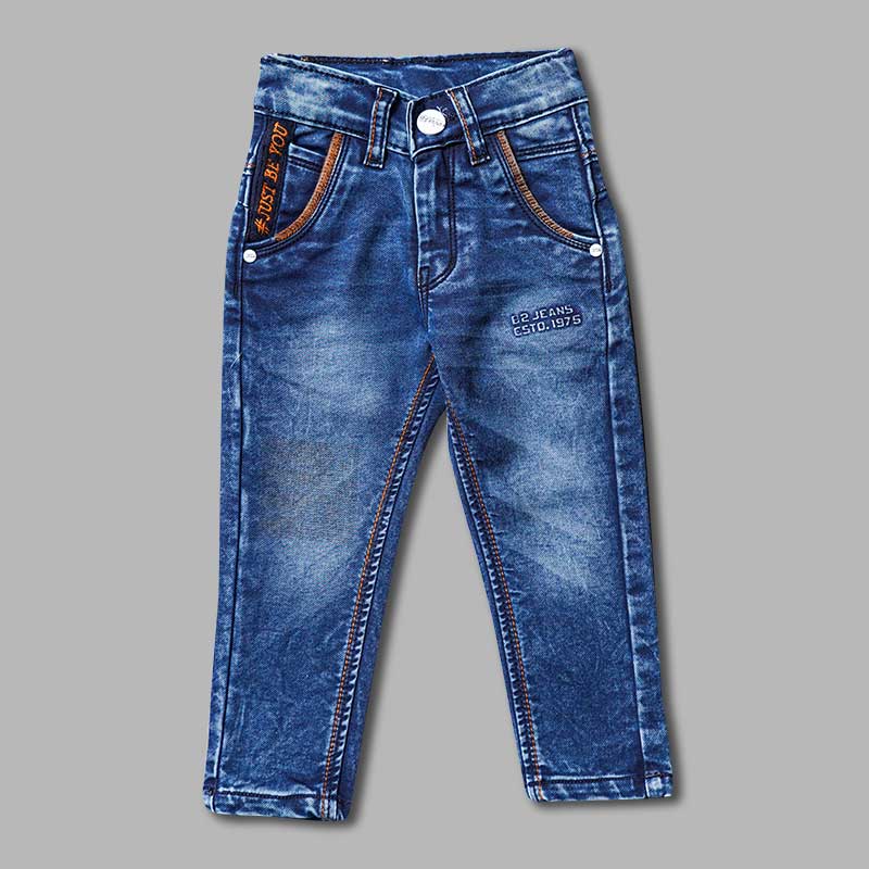 Dark Blue Sheded Jeans for Boys Front 