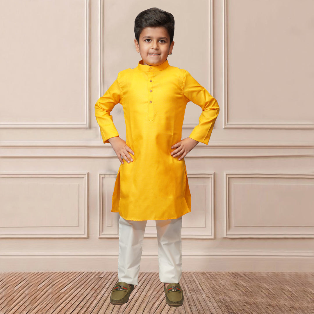 Golden Solid Boys Kurta Pajama Front View
