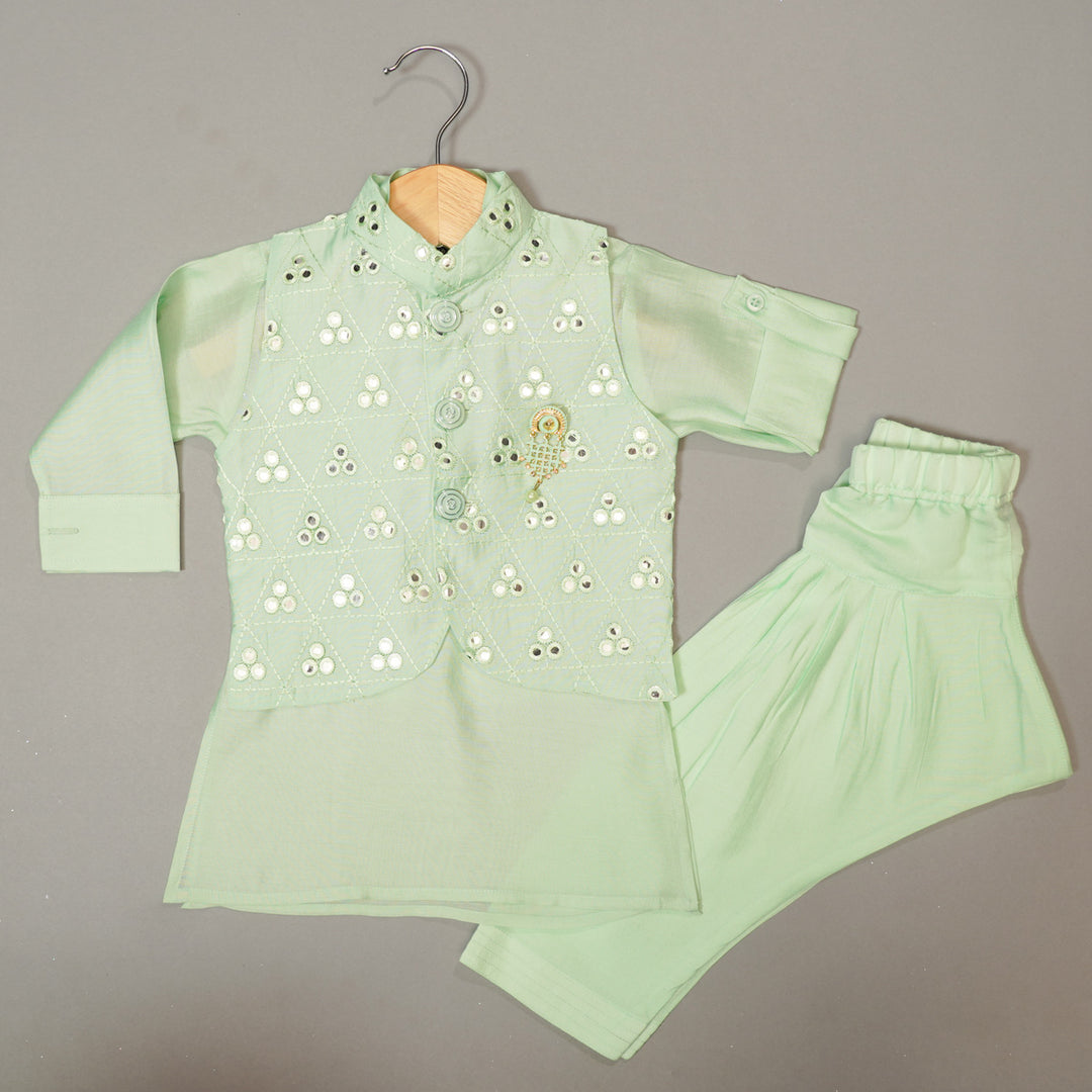 Pista Boys Kurta Pajama with Designer Jacket Front View
