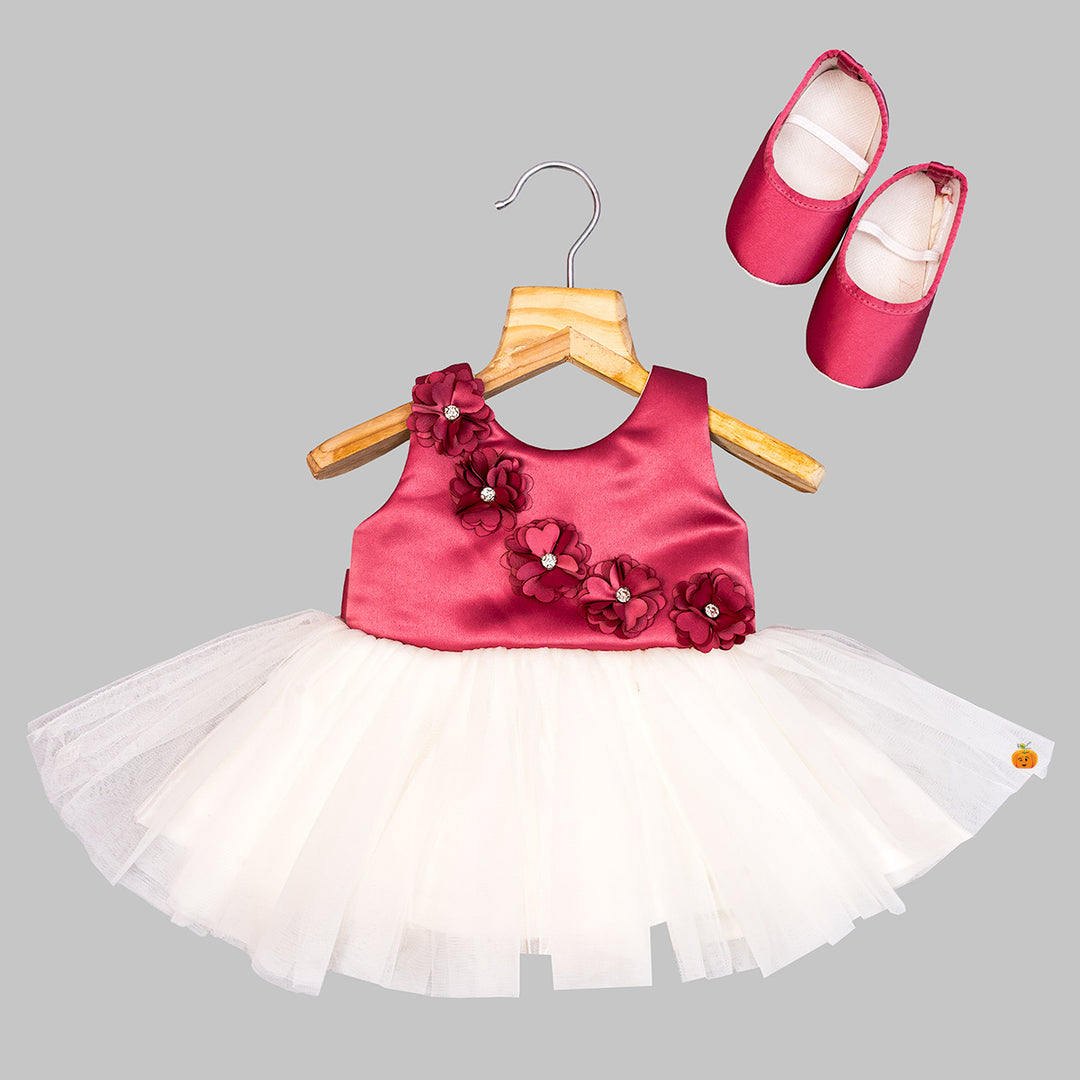 Onion Floral Applique Baby Frock Front View