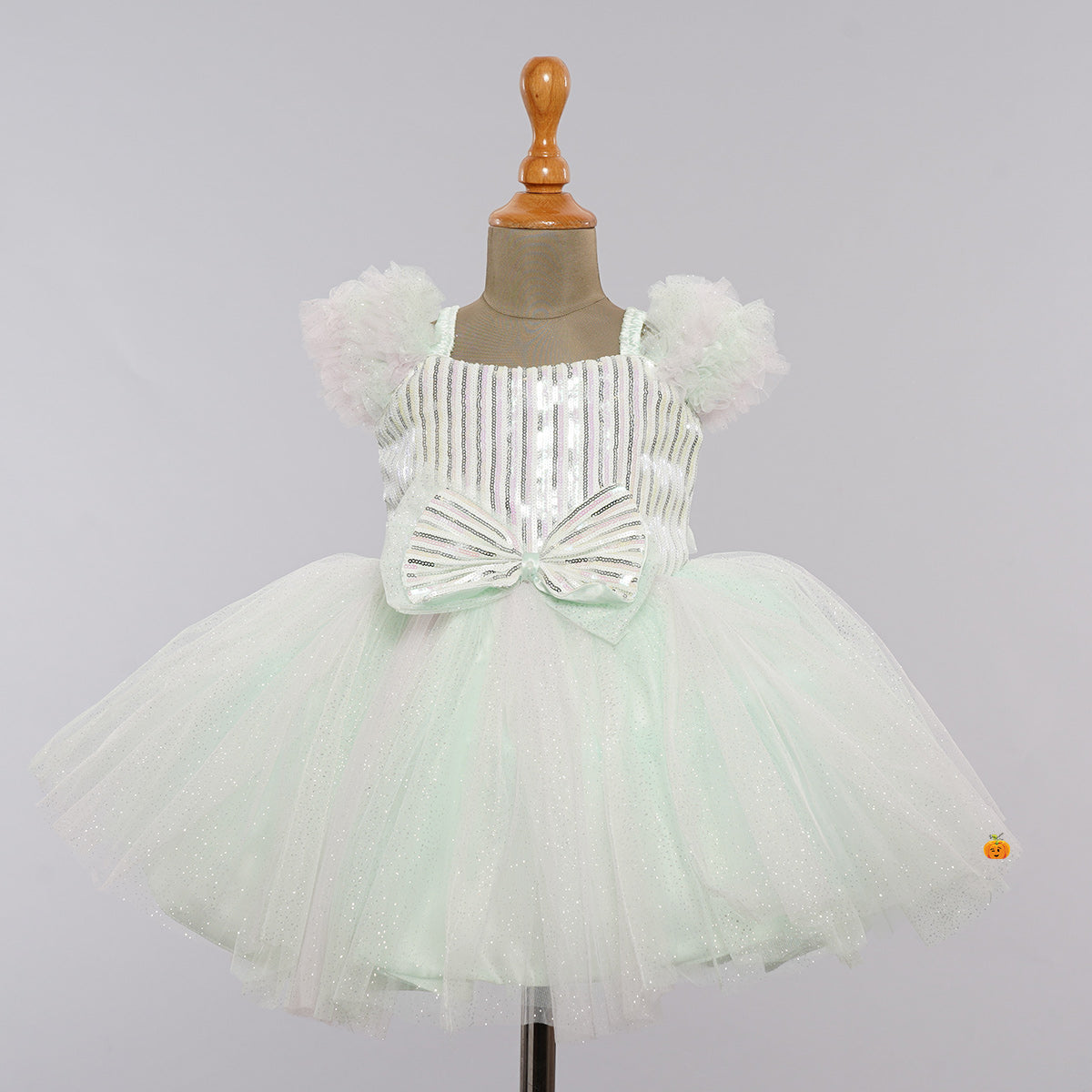Girls Georgette Floral Embroidered Frock with Sequin Work and Frilled Hemline main image 1
