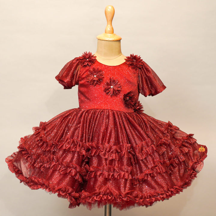 Flower Designs Party Wear Frock For Kids