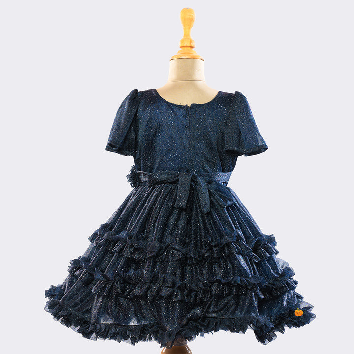 Navy Blue Party Wear Frock for Girls Back View