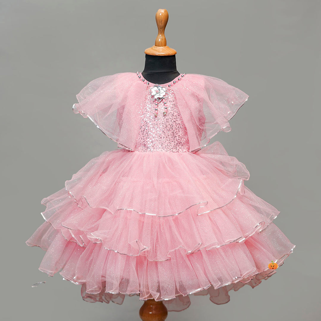 Onion Layered Sequin Girls Frock Front View