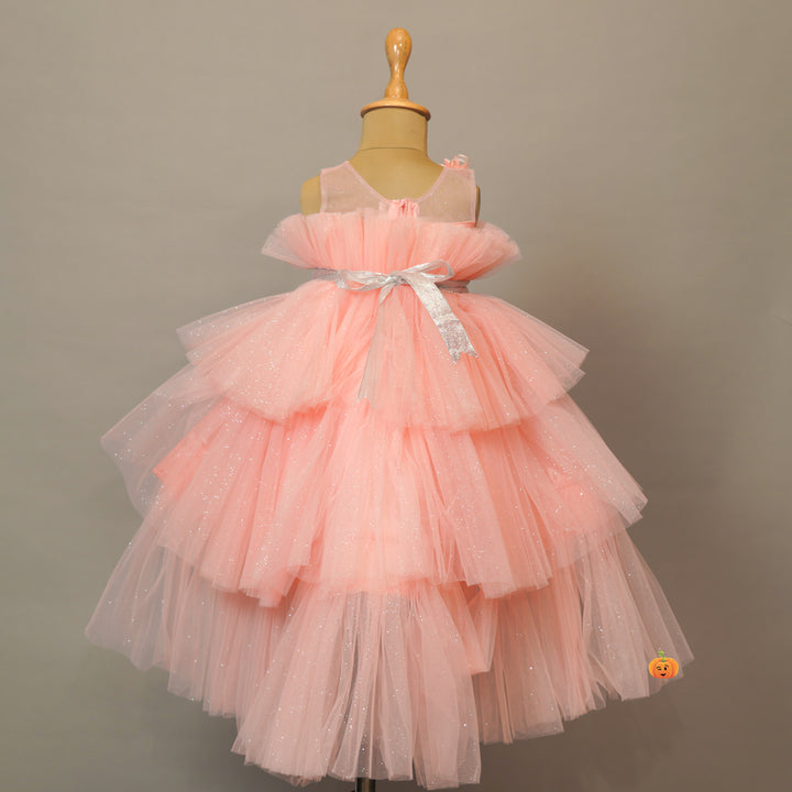 Layered Frock For Girls With Glitter Designs Back View