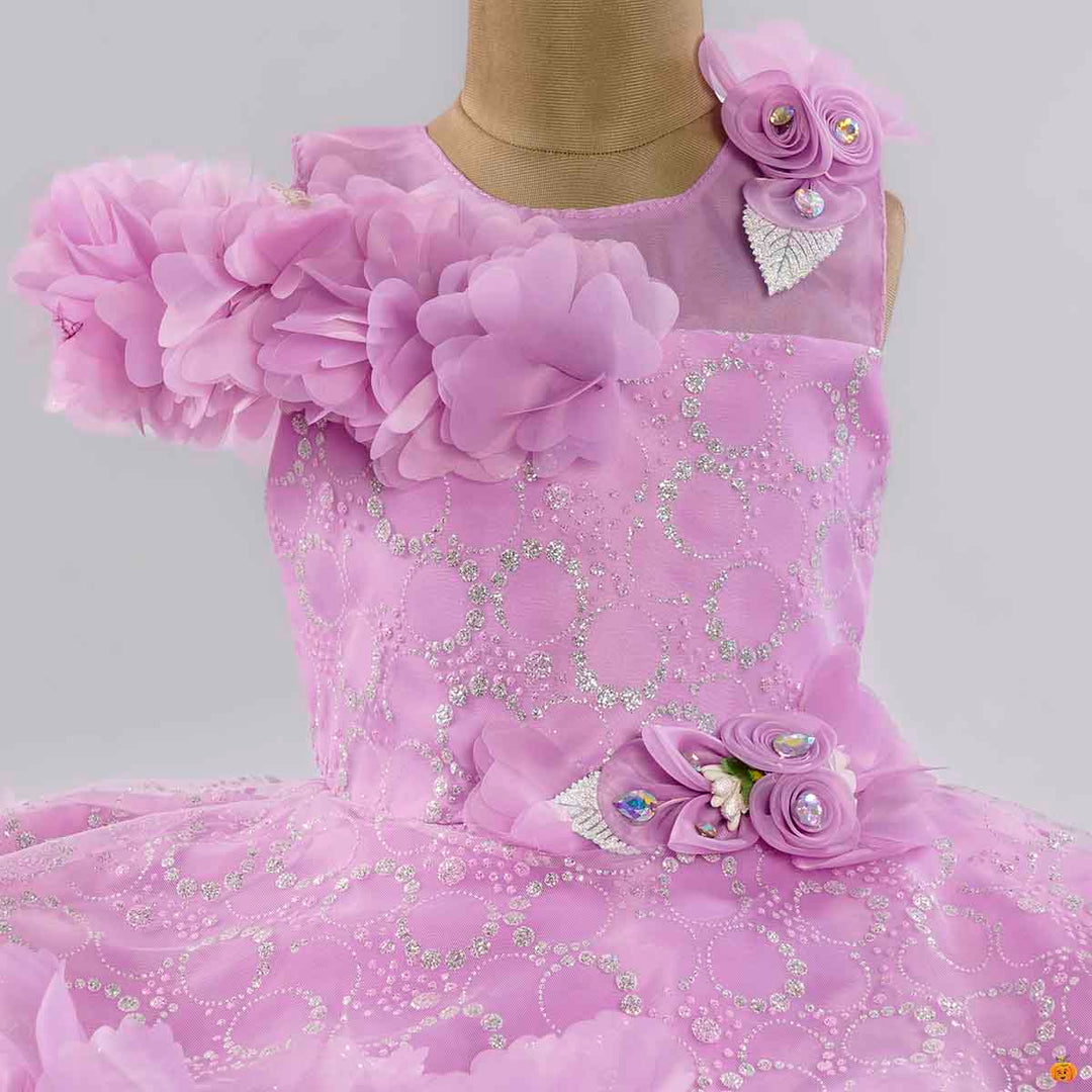 Lavendar Frill Frock for Girls Close Up View