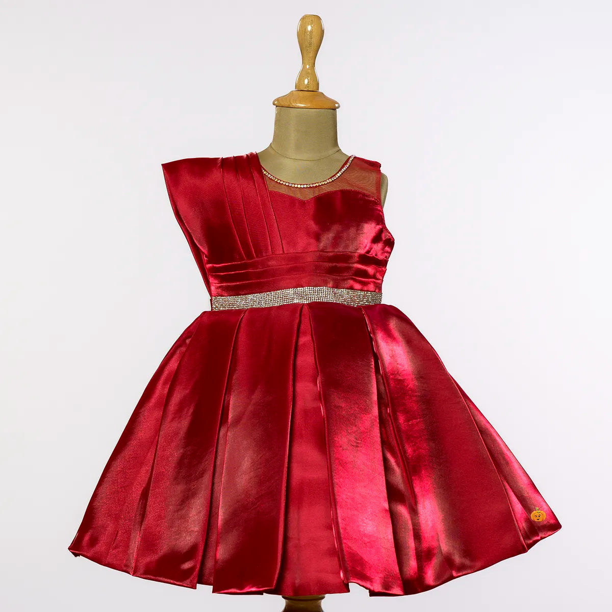 Elegant Green & Maroon Jacquard Silk Frock for Girls – Green & Maroon main image 1